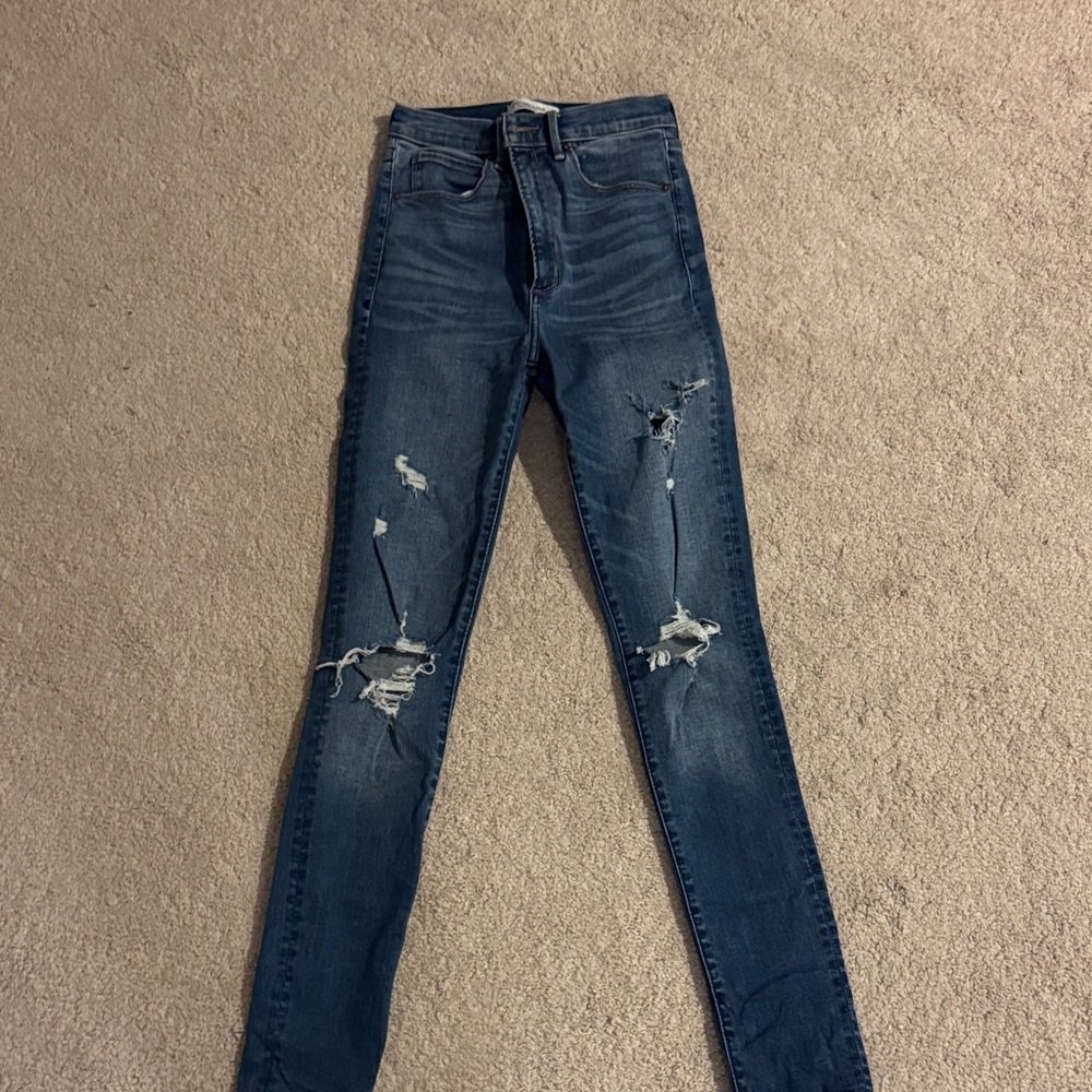 Abercrombie & Fitch Women's Ripped Skinny Jeans - Dark Blue